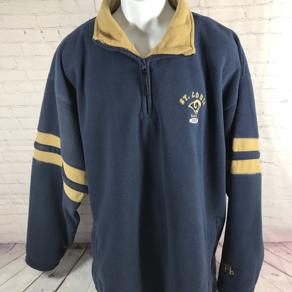NFL St Louis Rams Jacket Adult 2XL XXL Fleece 1/4 Zip Pull Over Football Sweater